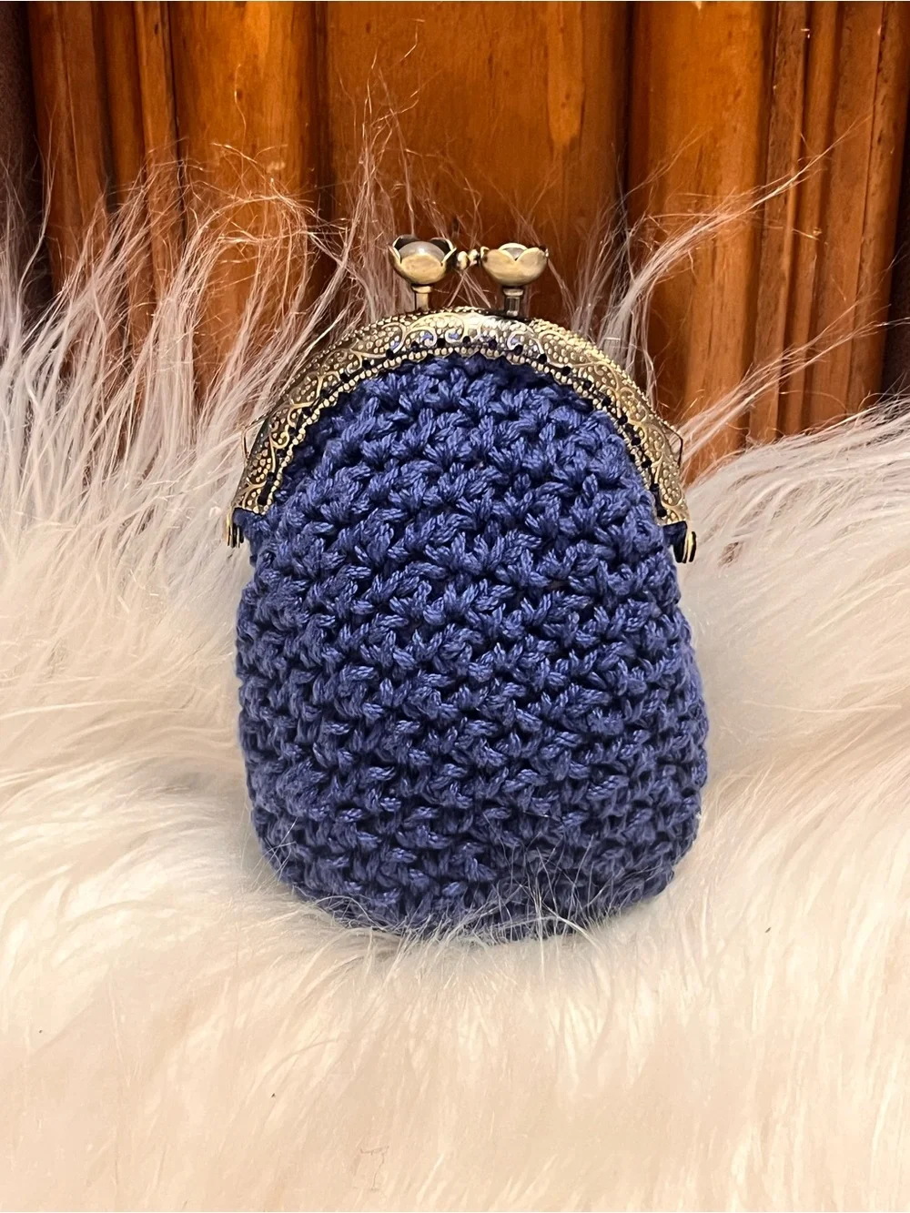 Handmade Navy Crochet Kiss-Lock Coin Purse